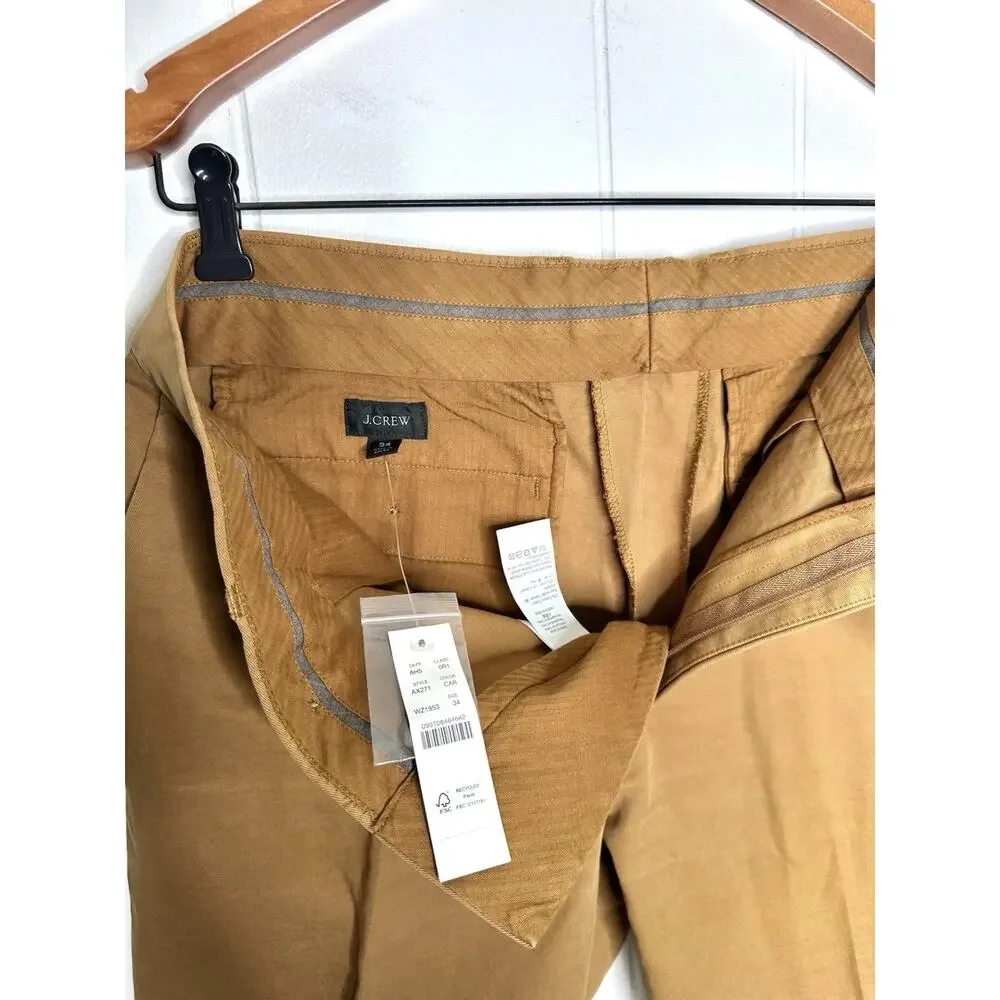 NWT J Crew Garment Dyed Cotton Linen Blend Chino suit PANT Mens 34x31 Carmel Tan